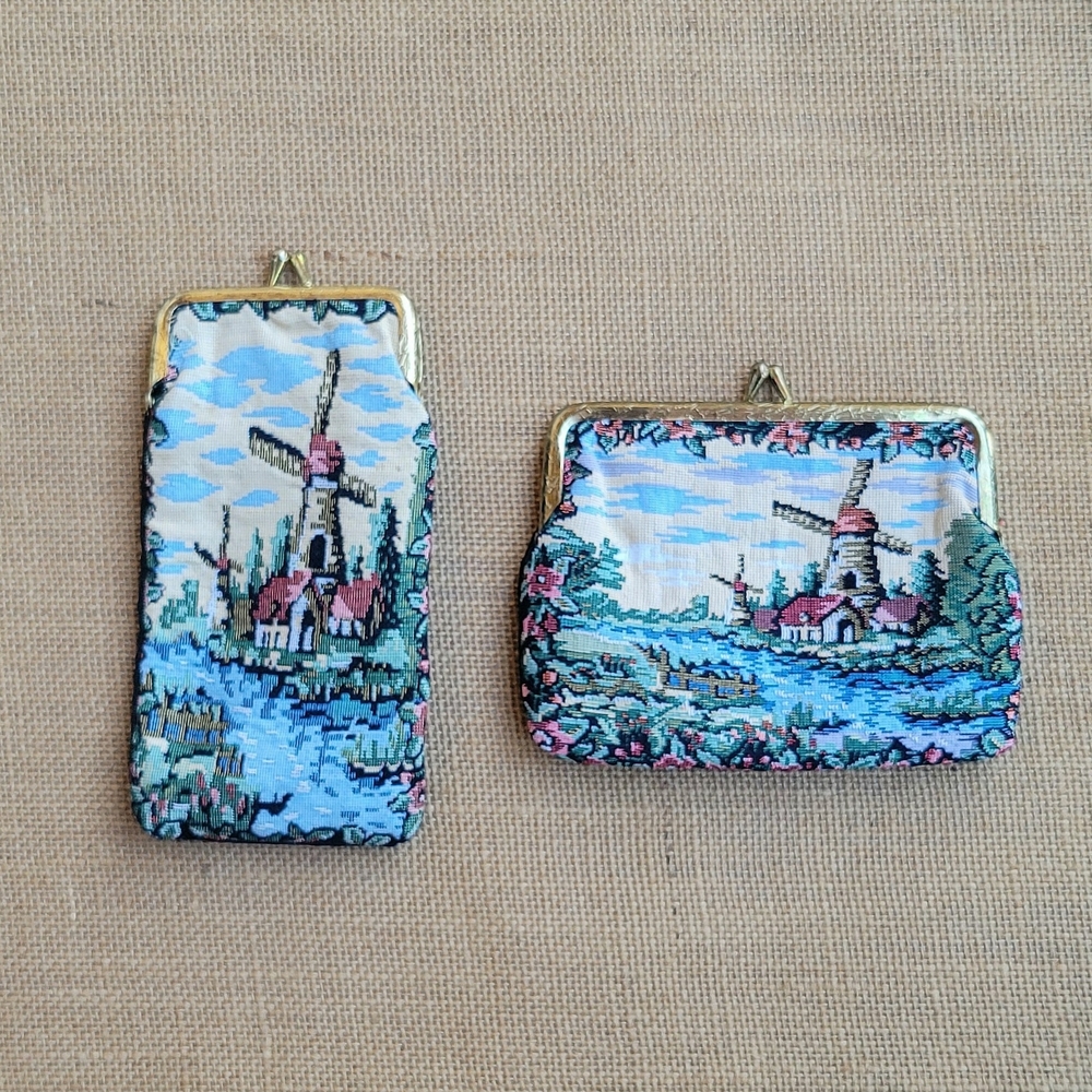 Vintage Tapestry Coin Purses with Windmill Design